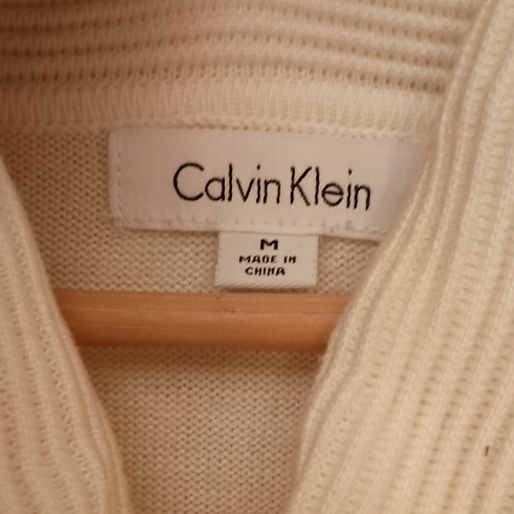 Calvin Klein White and Black Cowl Neck Sweater, Sz M - Picture 2 of 8